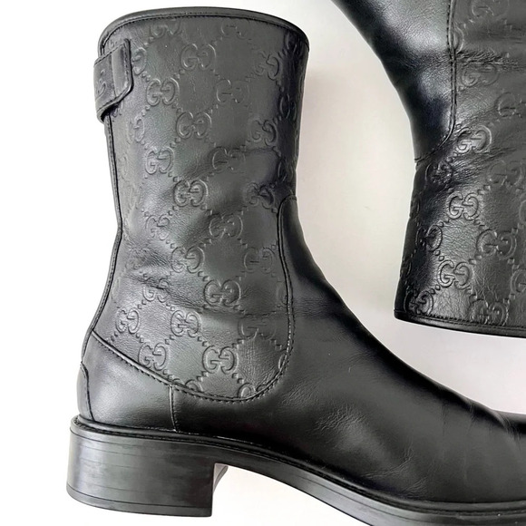 GUCCI || GG Monogram Guccissima Maud Black Leather Short Moto Ankle Boots US 8.5 - Picture 11 of 16